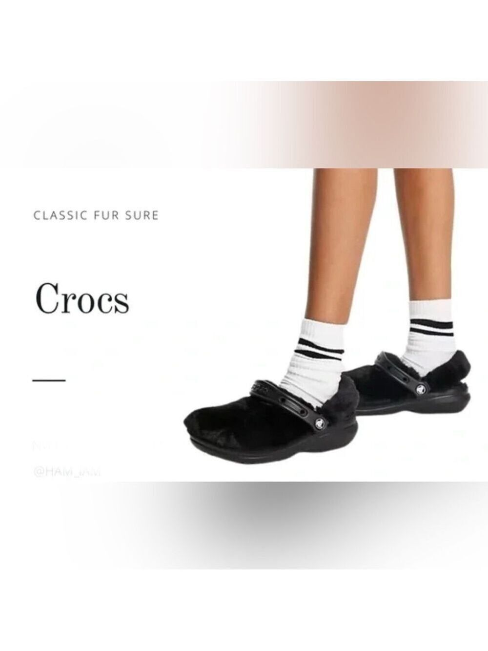 Crocs Classic Fur Sure Women's 7 Black Plush Faux Fur Cloud Like Clogs like NEW